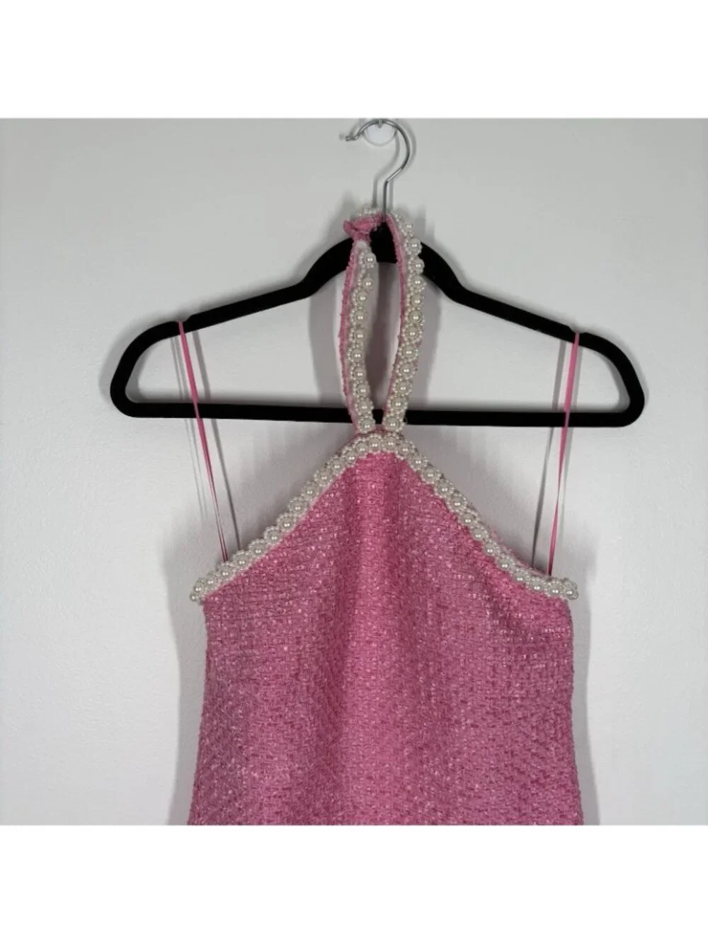 Hyacinth House Tuckernuck Women XS Pink Tweed & Pearl Petra Halter Mini Dress - Picture 5 of 13